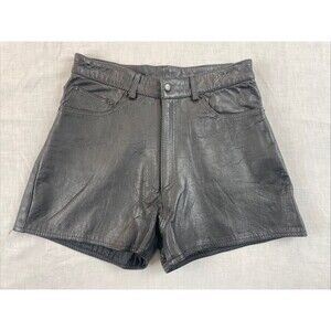 Vtg Leather Shorts Black Women's Boho Biker Grunge 80s 90s Glam Rock Sz 11